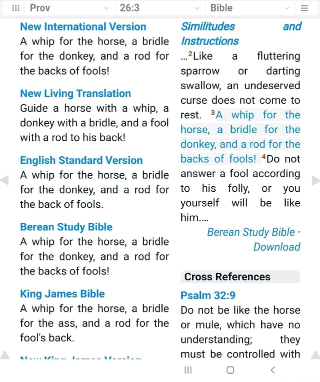 Prov New International Version A whip for the horse, a bridle for the