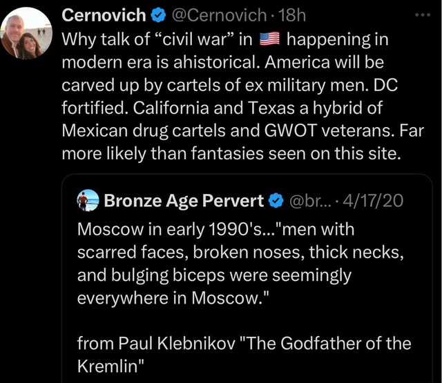 Cernovich Cernovich Why talk of "civil war" in & happening in