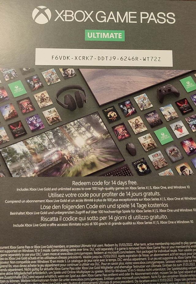 OX GAME PASS ULTIMATE Redeem code for 14 days free, Includes Xbox Live