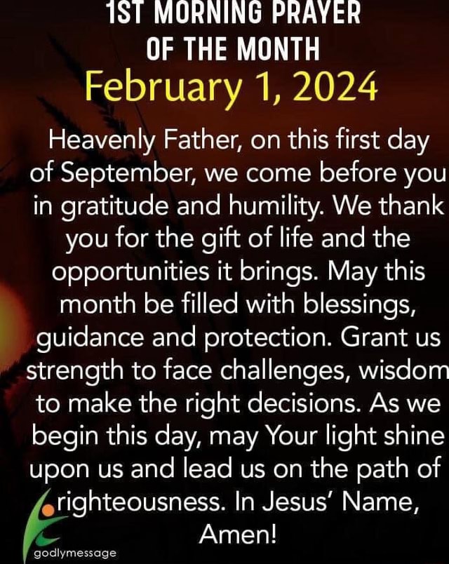 Morning Prayer Of The Month February 1 2024 Heavenly Father On This