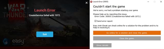 Launch Couldn T Start The Game Id Problem Launch Error We Had Createservice Failed With 1072 Launch Couldn T Start The Game Id Problem Launch Error We Had Createservice Failed With 1072