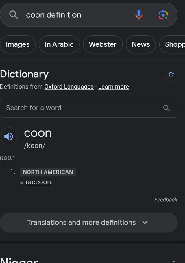 Q. coon definition Images In Arabic Webster News Dictionary Definitions