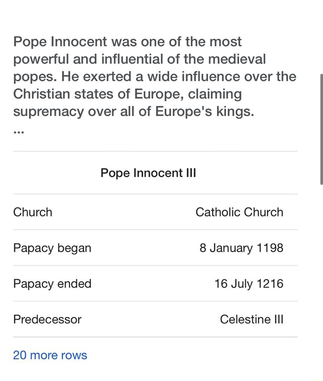 Pope Innocent Was One Of The Most Powerful And Influential Of The ...