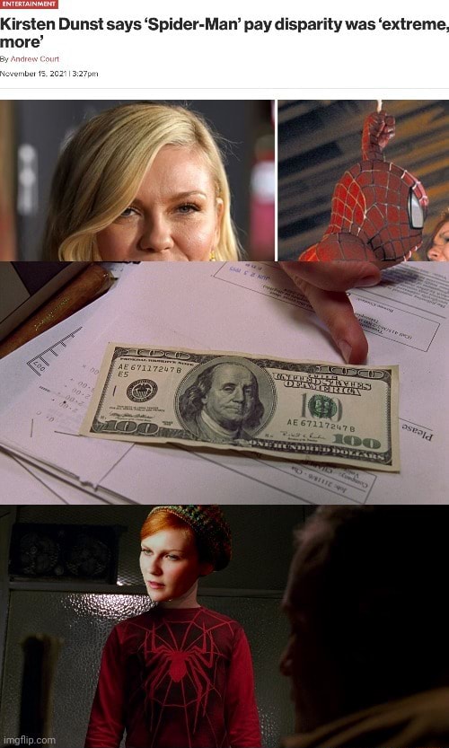 Kirsten Dunst says 'Spider-Man' pay disparity was 'extreme. more' - iFunny