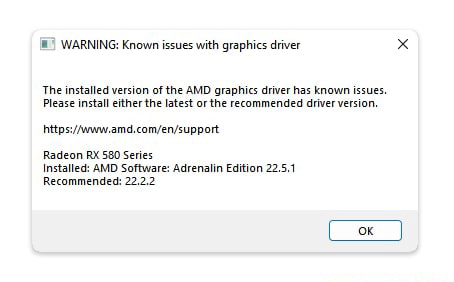 The installed version of the amd graphics driver has known issues что делать