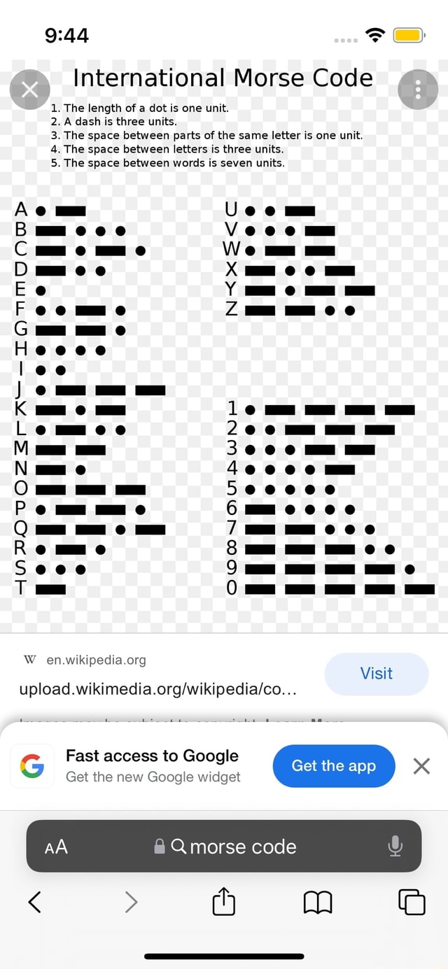 International Morse Code 1. The length of a dot is one unit. 2. A dash ...