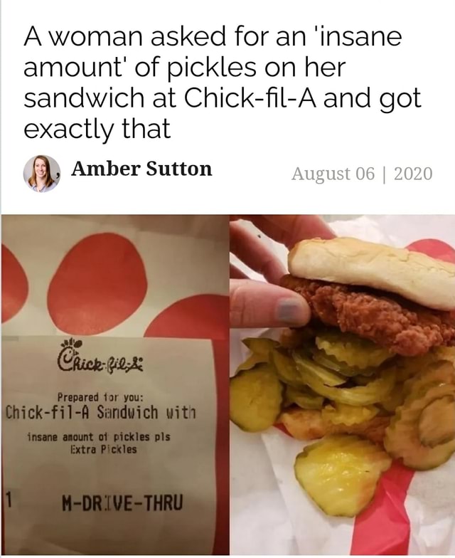 A woman asked for an 'insane amount' of pickles on her sandwich at