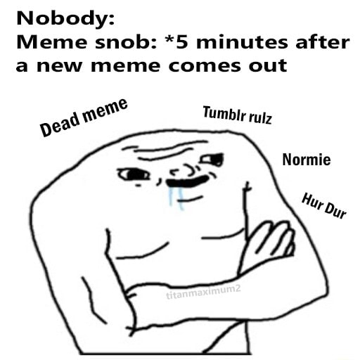 Nobody: Meme snob: *5 minutes after a new meme comes out - iFunny