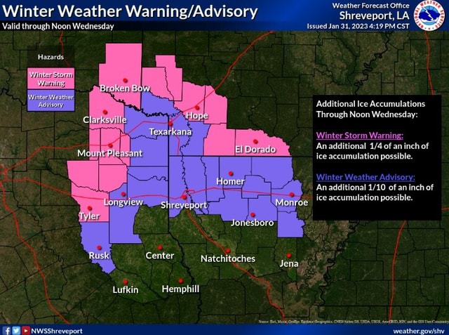 Valid through Noon Wednesday Issued Jan 31, 2023 PM CST Winter Weather ...