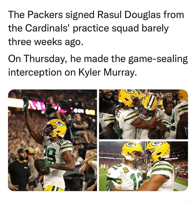 Packers sign CB Rasul Douglas off Cardinals' practice squad
