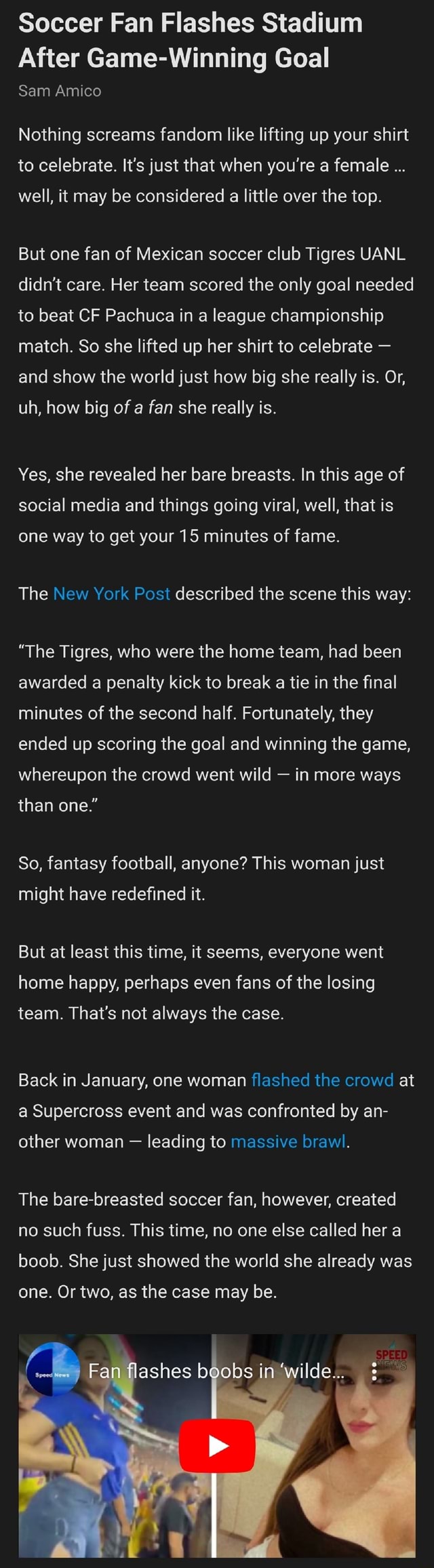 Soccer Fan Flashes Stadium After GameWinning Goal Sam Amico Nothing