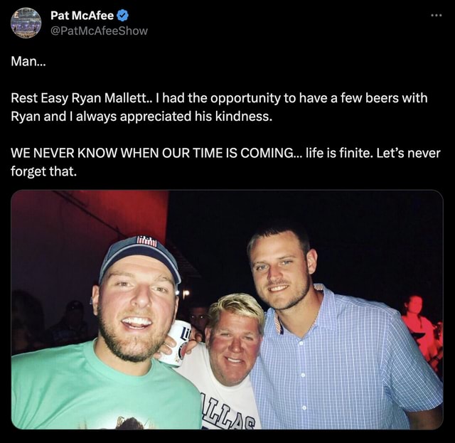 Pat McAfee @PatMcAfeeShow Man... Rest Easy Ryan Mallett.. I had the ...