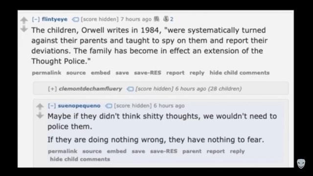 Flintyeye The Children Orwell Writes In 1984 Were Systematically Turned Against Their Parents And Taught To Spy On Them And Report Their Deviations The Family Has Become In Effect An Extension Of