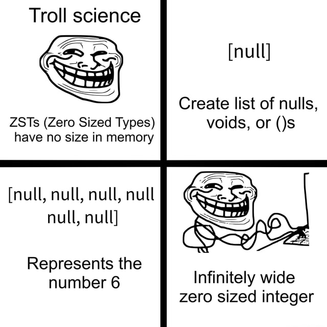 Troll science [null] Create list of nulls, ZSTs (Zero Sized Types