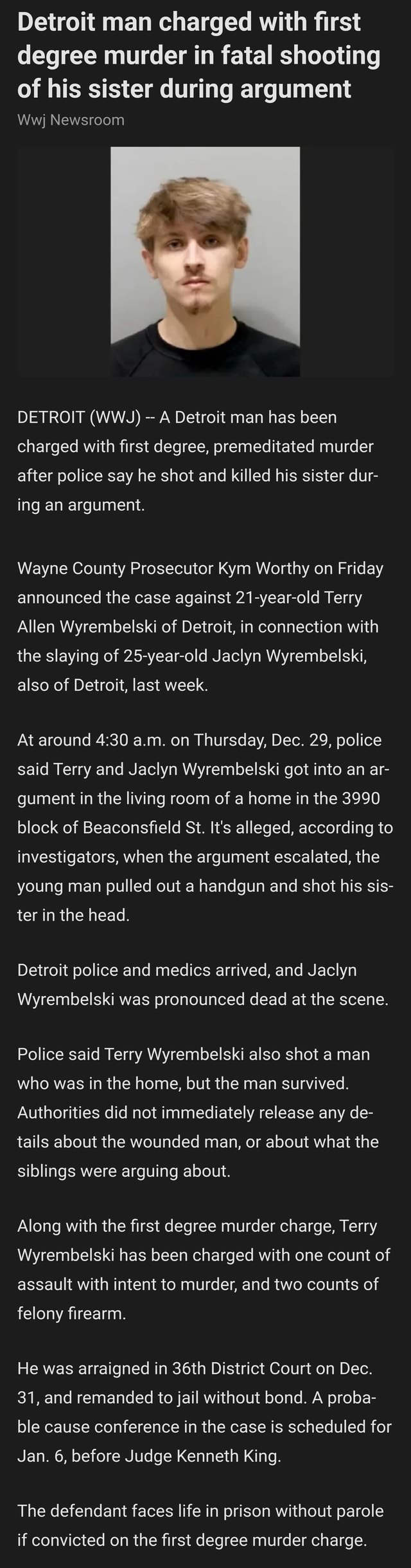 Detroit man charged with first degree murder in fatal shooting of his ...