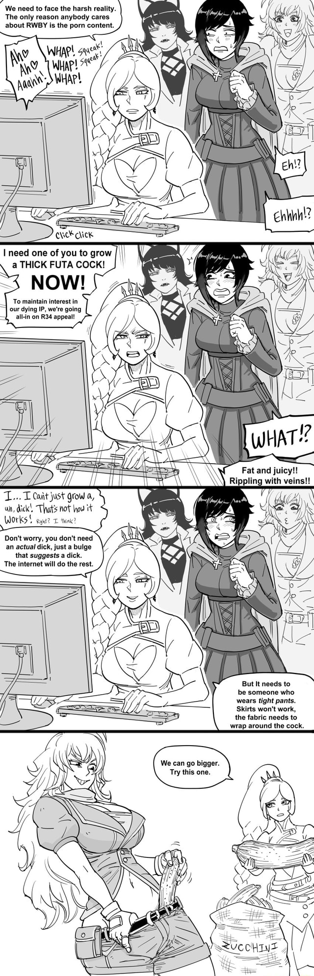 We need to face the harsh reality. The only reason anybody cares about RWBY  is the porn content. need one of you to grow I I a THICK FUTA COCK! NOW! To