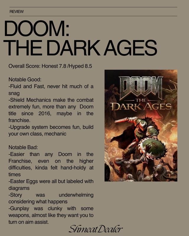 DOOM: THE DARK AGES REVIEW Overall Score: Honest 7.8 /Hyped 8.5 Notable ...