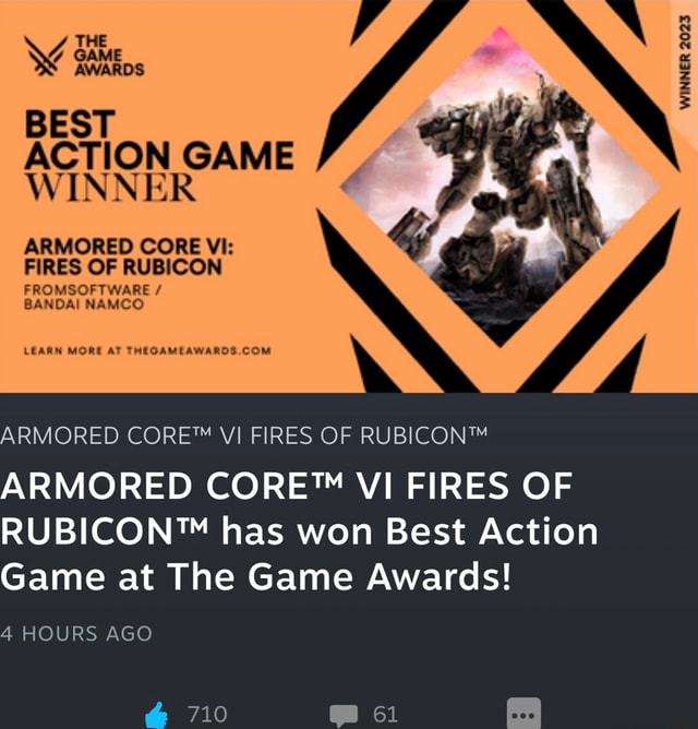 GAME AWARDS WINNER 2023 BEST ACTION GAME WINNER ARMORED CORE VI FIRES