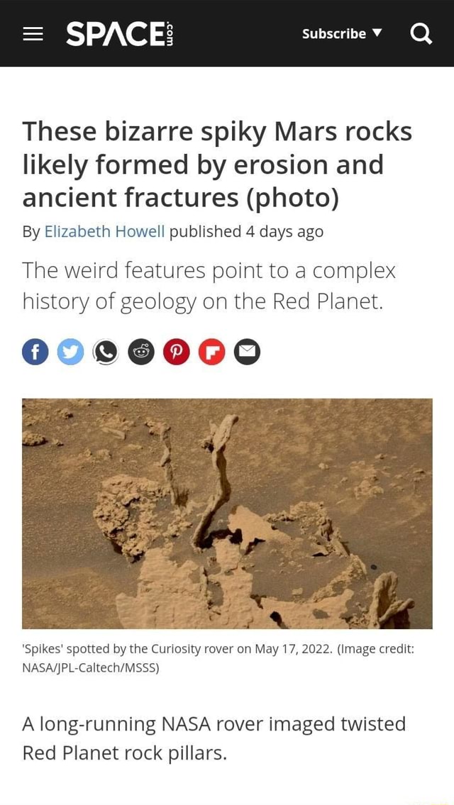 = SPACE: Subscribe Q These bizarre spiky Mars rocks likely formed by ...