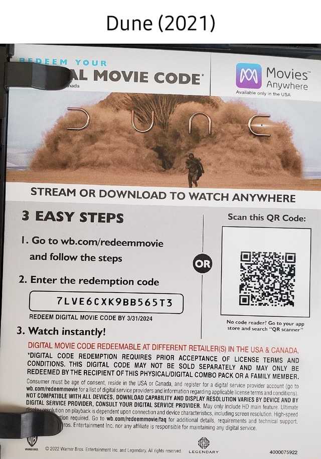Dune (2021) AL MOVIE CODE DON Movies Anywhere Available only in the