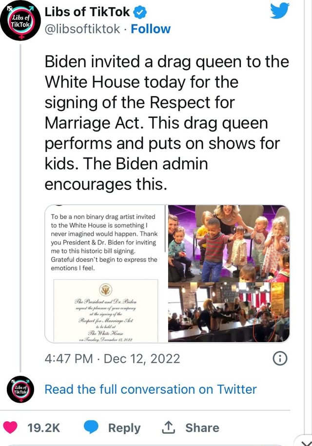 Libs Of TikTok libsoftiktok Follow Biden Invited A Drag Queen To libs-of-tiktok-libsoftiktok-follow-biden-invited-a-drag-queen-to