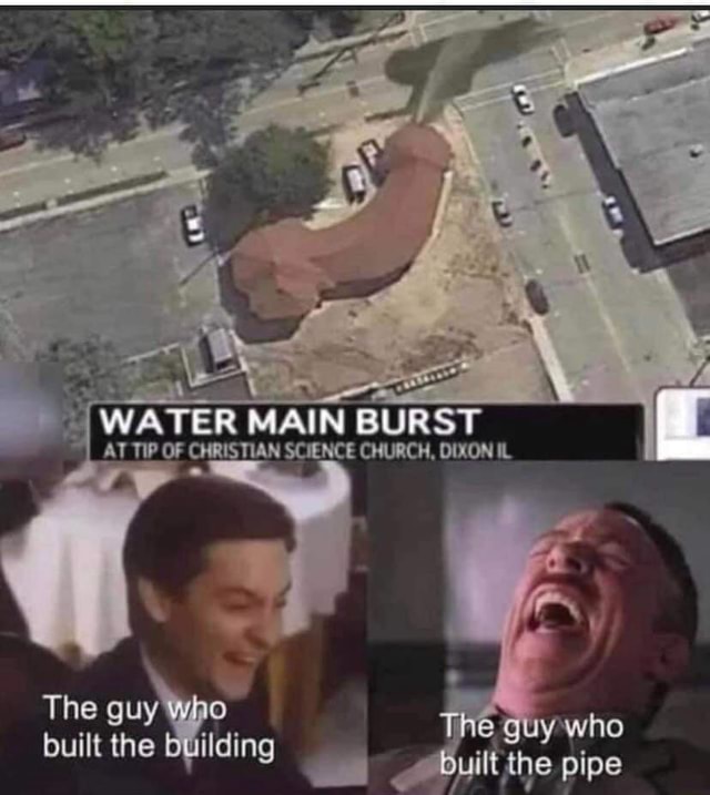 WATER MAIN BURST AT TIP OF CHRISTIAN SCIENCE CHURCH, DIXON IL The guy