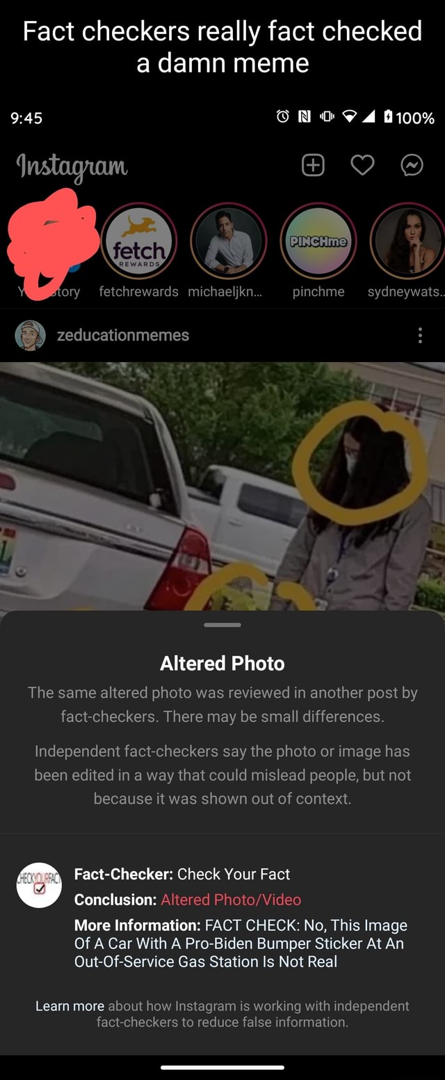 Fact checkers really fact checked a damn meme ON 4 100% Instagram ory ...