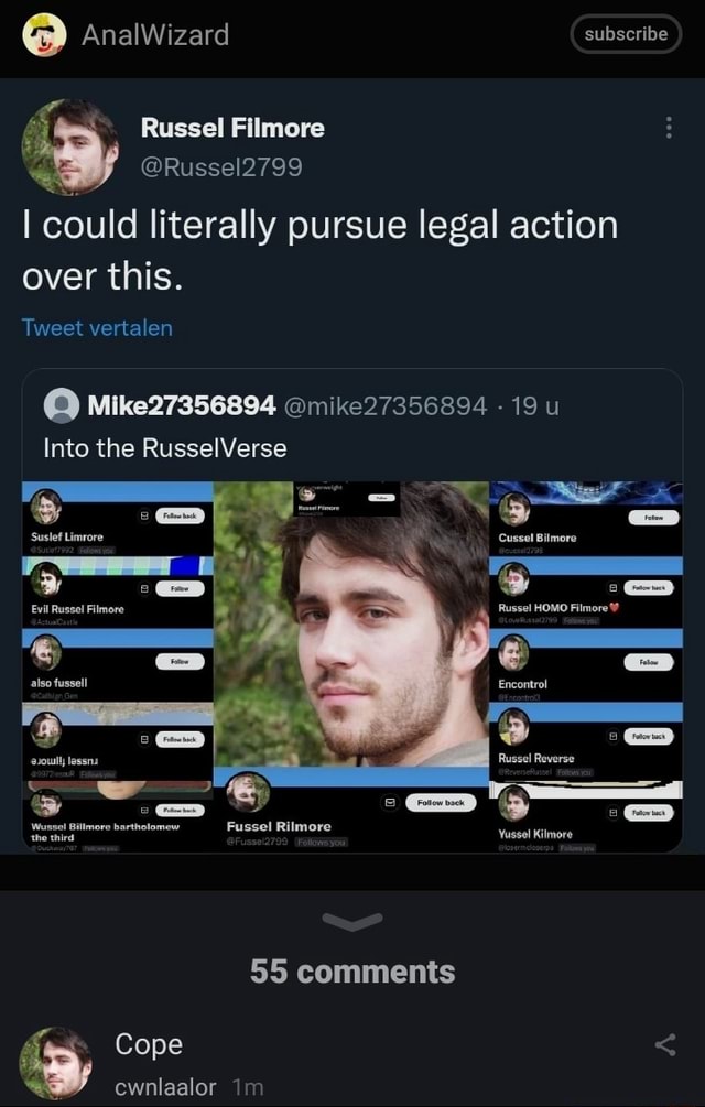 AnalWizard subscribe Russel Filmore @Russel2799 I could literally ...