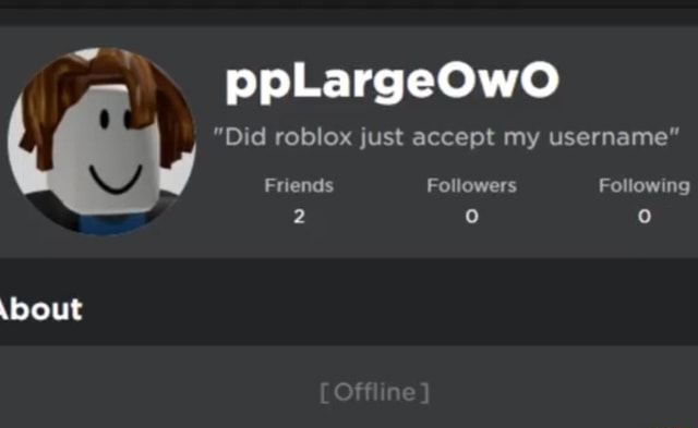 Pplargeowo Did Roblox Just Accept My Username Friends Followers Following 2 Bout - dank roblox usernames