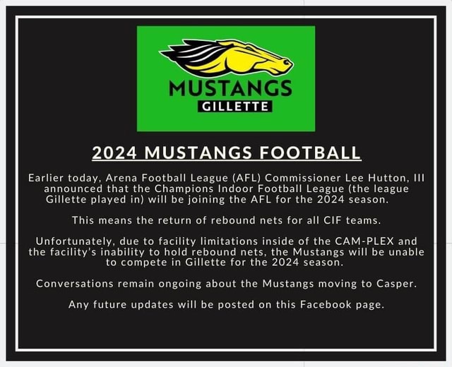 MUSTANGS GILLETTE 2024 MUSTANGS FOOTBALL Earlier Today Arena Football   Ab04039aec177f9f8431fd4294421a1cabc3bf149a3b562af4855803886a09f0 1 