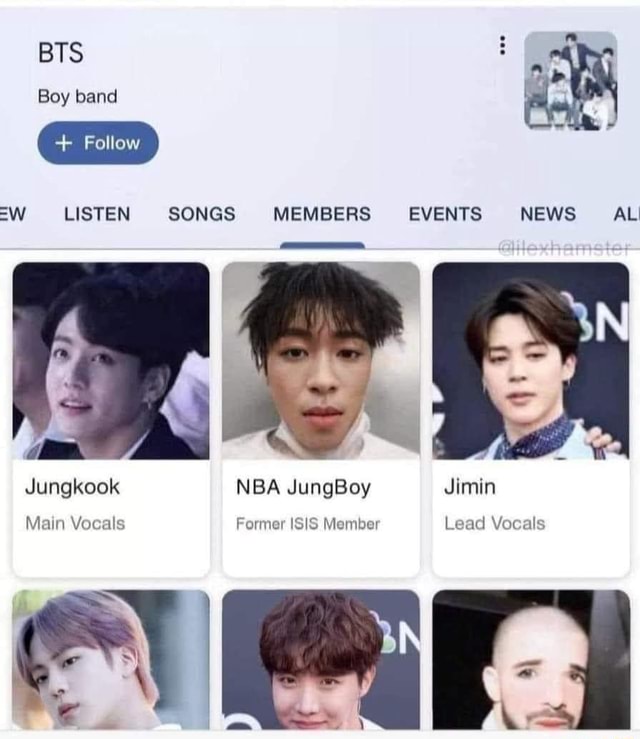 BTS Boy band + Follow =W LISTEN SONGS MEMBERS EVENTS NEWS AL Jungkook ...