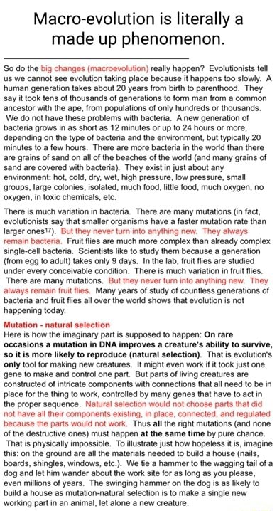Macro-evolution is literally a made up phenomenon. So do the big ...