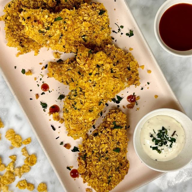 These Ovenfried Cornflake Chicken Tenders Are Incredible The Chicken Tenders Are Marinated In