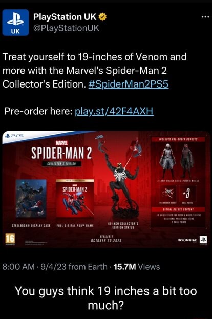 PlayStation's badly-phrased Spider-Man 2 tweet sparks “19 inches