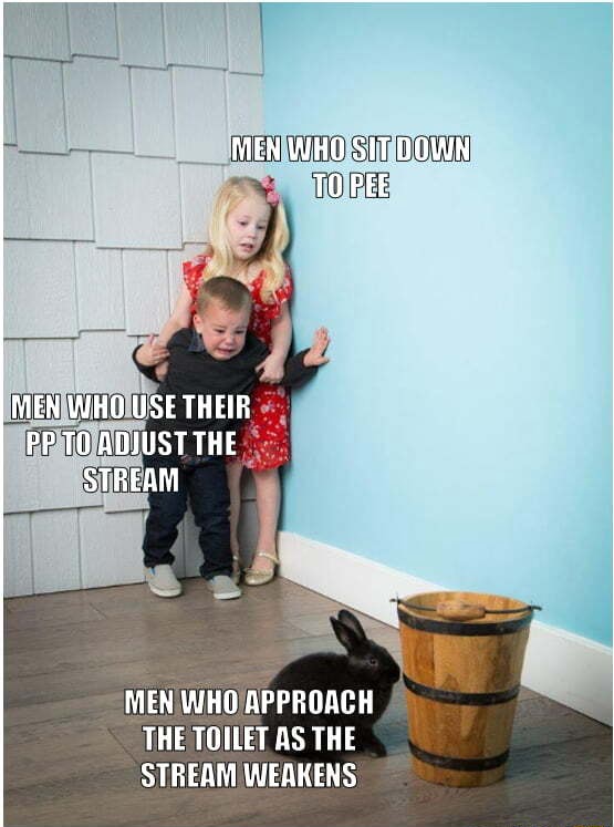 MEN WHO SIT DOWN TO PEE MEN WHO USE THEIR PP TO ADIUST THE STREAM aN