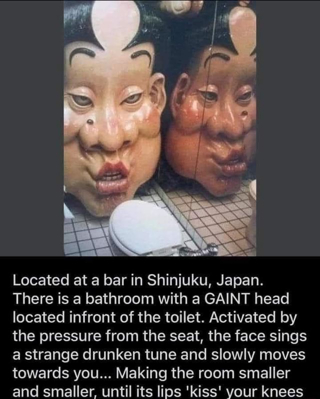 Located at a bar in Shinjuku, Japan. There is a bathroom with a GAINT