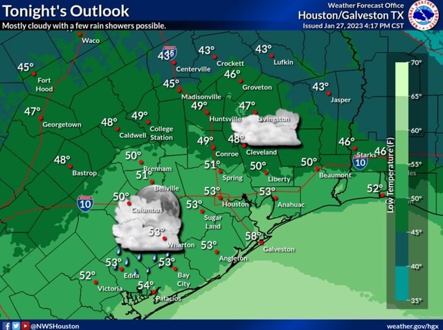 Tonight's Outlook 'Weather Forecast TX Mostly cloudy with a few rain showers possible. Issued ...