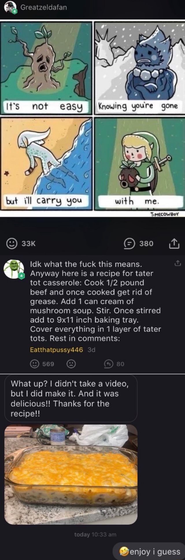 But Ill Carry You Idk What The Fuck This Means Anyway Here Is A Recipe For Tater Tot Casserole 2337