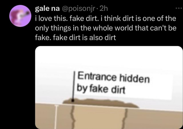 Rule - gale na @poisonjr: i love this. fake dirt. i think dirt is one of  the only things in the whole world that can't be fake. fake dirt is also  dirt