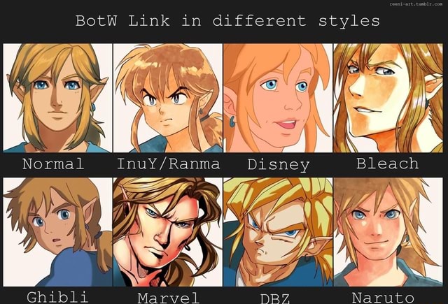 BotW Link in different styles II Naruto Normal Bleach Ghibli - iFunny