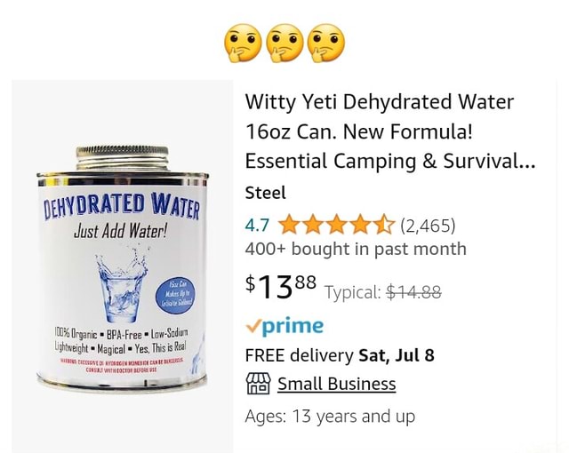  Witty Yeti Dehydrated Water 16oz Can. New Formula