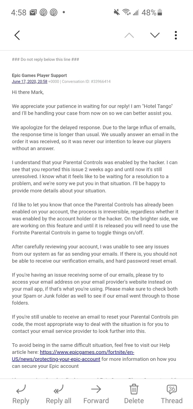 Do Not Reply Below This Line Epic Games Player Support June 17 0000 I Conversation Id Hi There Mark We Appreciate Your Patience In Waiting For Our Reply I Am Hotel