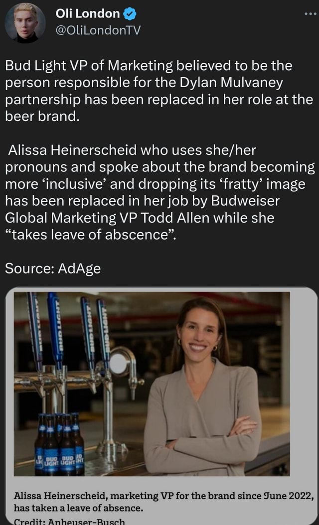 Bud Light Vp Of Marketing Believed To Be The Person Responsible For The Dylan Mulvaney