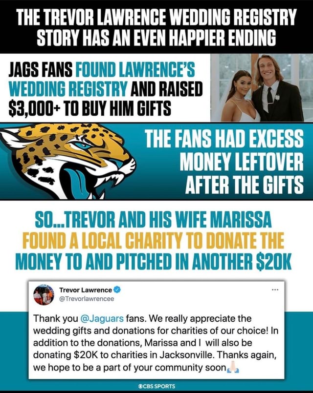 Jaguars fans say, 'I do,' to Trevor Lawrence's wedding registry