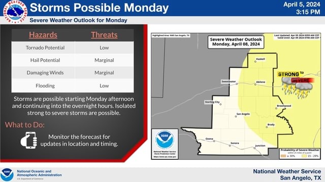 Severe Weather Outlook for Monday Hazards Tornado Potential Low Hail ...