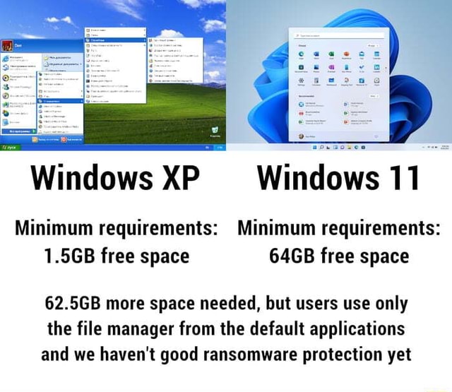 Windows XP Windows 11 Minimum requirements Minimum requirements 1.5GB