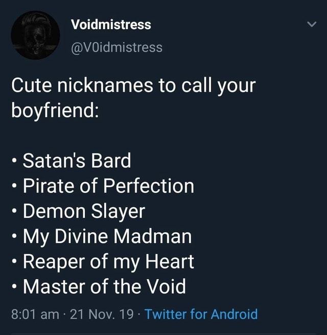 To unique call boyfriend nicknames your List of