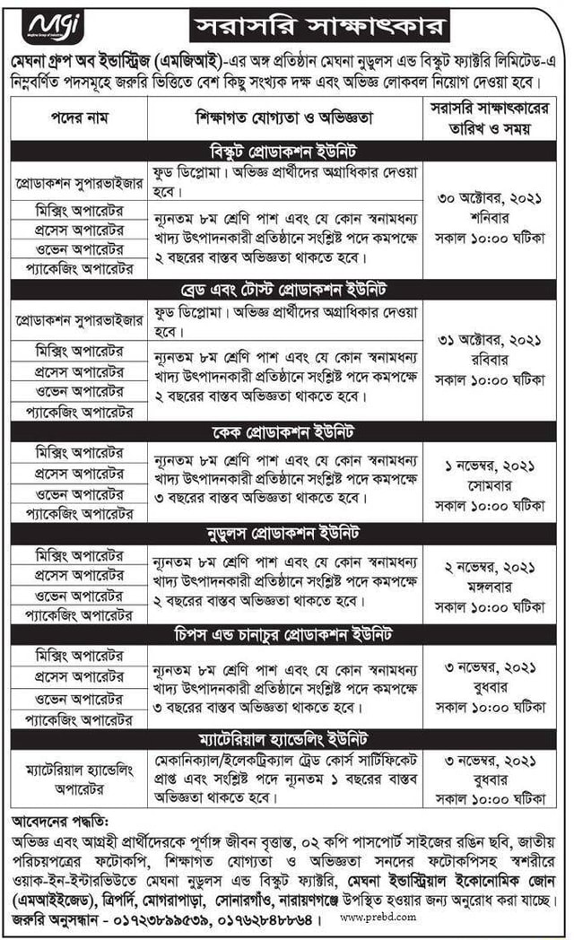 Meghna Group of Industries Mixing Operator Job Circular in 2021. Hurry