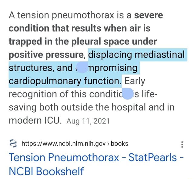 A Tension Pneumothorax Is A Severe Condition That Results When Air Is ...