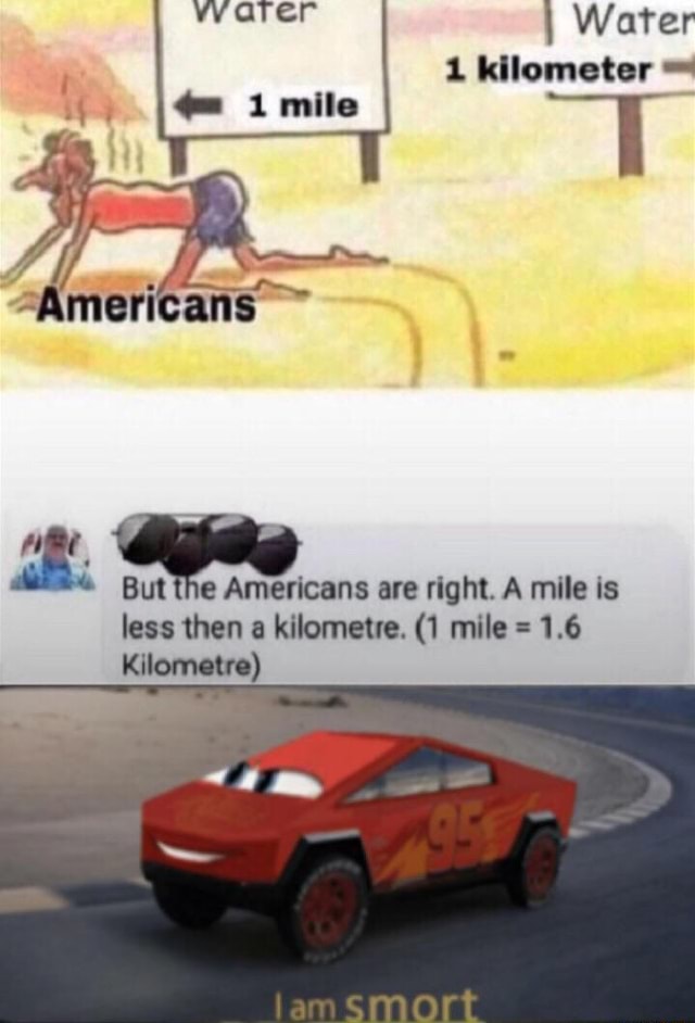 A But 7 Americans Are Right A Mile Is Less Then A Kilometre 1 Mile 1 6 Kilometre